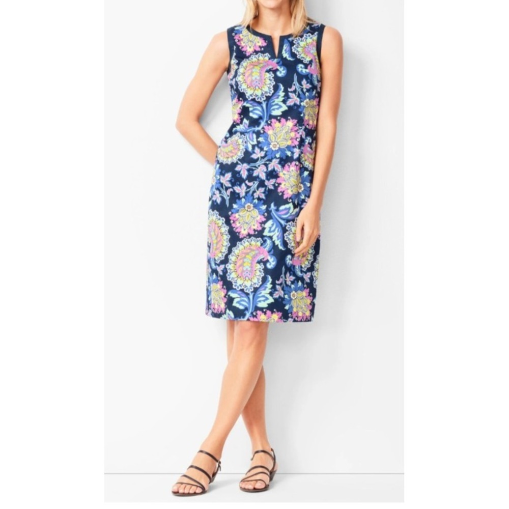 Talbots Women's Paisley Sleeveless Shift Dress Regular Size 12 Lined Knee Length